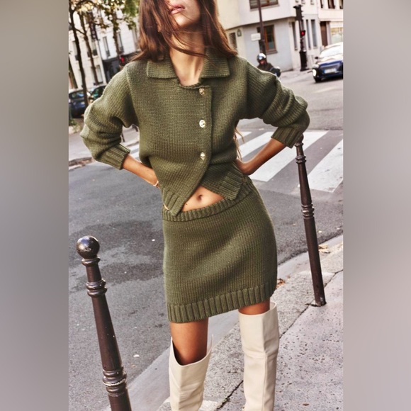 ZARA Olive Green Button-Up Cardigan Sweater w Gold Buttons - Picture 7 of 16